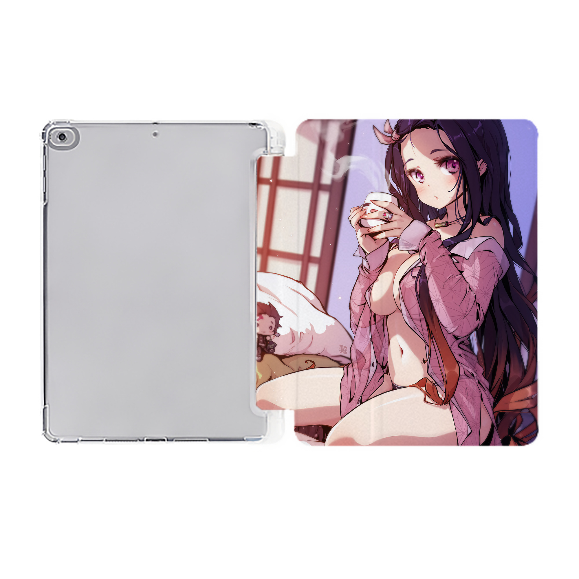 （画像用） 鬼滅の刃（きめつのやいば）竈門 禰󠄀豆子／かまど ねずこ Kamado Nezuko IPad ケース ペン収納付き 三つ折りスタンド PUレザー×シリコン 対応機種9.5/10.5/10.9インチ